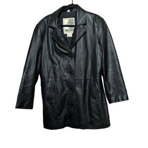 VTG Middlebrook Park Black Leather Jacket Coat Collared Lined Pockets Womens L